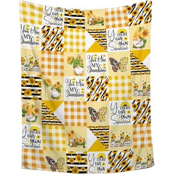 Sunflower Gnome Blanket Flannel Throw Blanket Ultra Soft Plush Fluffy Bed Blanket for Home Decor - Quilt Blanket All Seasons for Couch Sofa Bed, 40"x50"-Kids/Throw Size