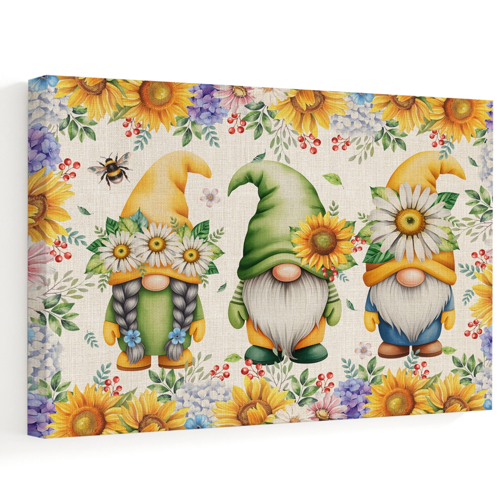 White Writing Texture Sunflower Gnome Canvas Wall Art 18