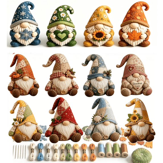 Sunflower Gnome Complete Sewing Patchwork Kit, Portable Beginner Friendly Handcraft Set for Holiday Gift & Desktop Ornament Making F