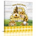 thumbnail image 1 of Sunflower Gnome Framed Canvas Wall Art, Summer Yellow Plaid Truck Wood Grain Wall Art Painting for Living Room Bedroom Home Decor, 12”x12”, Office Artwork Print, 1 of 9