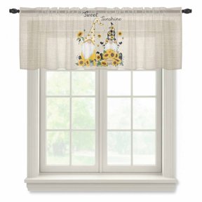 Sunflower Gnome Sheer Valances for Windows Sweet Sunshine Yellow Flower Farm Plant Retro Semi Sheer Kitchen Valance Rod Pocket Small Window Voile Curtains for Living Room Bedroom Laundry 42 x 12 Inch
