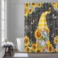 thumbnail image 1 of Sunflower Gnome Shower Curtain for Bathroom Decor, Country Yellow Sunflower Floral Leaf Bee Black Letter Background Waterproof Fabric Shower Curtain, 36"x72" Set with 12 Hooks, 1 of 9