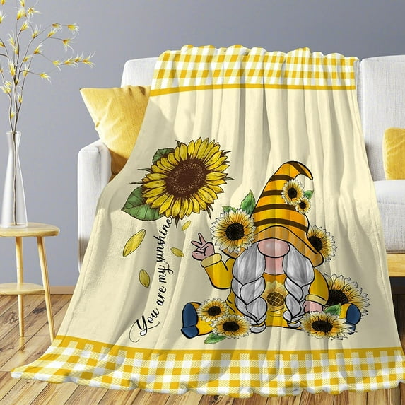 Sunflower Gnome You are My Sunshine Blanket Lightweight Cozy Super Soft Flannel Fleece Throw Big Twin Blankets Home Decor for Bed Living Room 80"x60" Queen for Adult