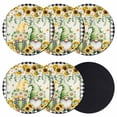 thumbnail image 1 of Sunflower Gnomes Coasters Set of 6, Absorbent Coasters for Drinks, Spring Farmhouse Vintage Daisy Leaf Plaid Coaster for Desk Coffee Table Protection, Home Decor House Warming Gifts 4", 1 of 8