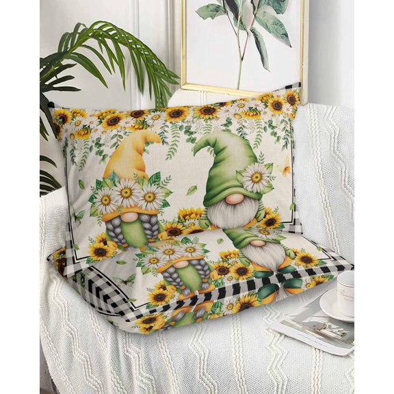 Sunflower Gnomes King Pillow Cases Set of 2 - Microfiber Bed Throw Pillow Covers, Spring Farmhouse Vintage Daisy Floral Leaf Decorative Lumbar Pillow Cover with Envelope Closure for Sofa 20"x36"