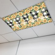Sunflower Gnomes Magnetic Fluorescent Light Covers for Ceiling Lights 2x4 Ft,Black Plaid Eucalyptus Leaf Butterfly Office Kitchen Drop Ceiling Light Covers Lighting Filters Shade Panel 1 Pack
