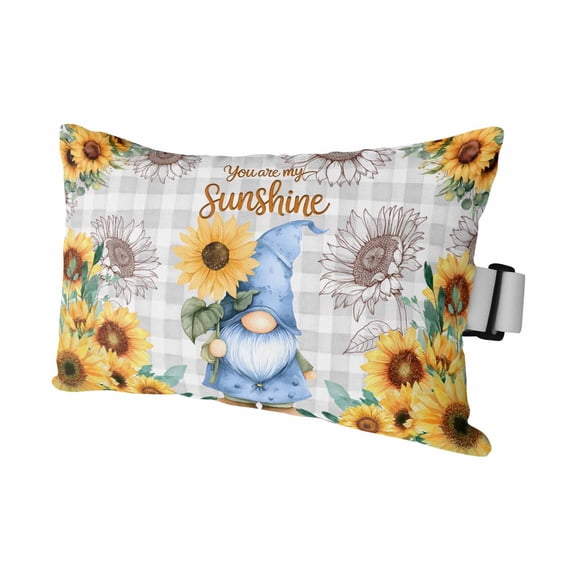 Sunflower Gnomes Outdoor Pillows for Chaise Lounge Chair Waterproof Lumbar Pillows with Insert&Adjustable Elastic Strap Beach Headrest Pillow Summer Botanical Floral Grey Plaid Pool Pillow 11"x16"