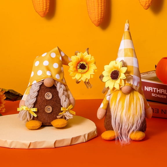 Sunflower Gnomes Plush Decorations, Summer Spring Gnomes, Scandinavia Honey Buffalo Plaid Sunflower Gnome for Tiered Tray Kitchen Decor, Farmhouse Thanksgiving Swedish Nisse Tomte Home Oranment