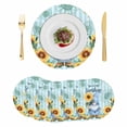 thumbnail image 1 of Sunflower Gnomes Round 15 Inch Placemats Set of 6, Summer Botanical Floral Teal Striped HeatResistant Non Slip Place Mats for Dining Table, Wipeable Braided Kitchen Table Mats for Housewarming, 1 of 9