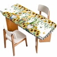 thumbnail image 1 of Sunflower Gnomes Table Cloths for 8 Foot Rectangle Tables, Spring Farmhouse Country Daisy Leaf Plaid Patio Waterproof Elastic Fitted Tablecloths, Washable Rectangular Table Cover for Camping, 1 of 8