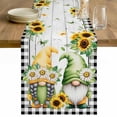 thumbnail image 1 of Sunflower Gnomes Table Runner - 60 Inch Long Spring Farmhouse Daisy Leaf Wooden Grain Cotton and Linen Blended Dress Scarves Farmhouse Table Runner for Kitchen Dining, Coffee Table, 13" x 60", 1 of 8