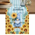 thumbnail image 1 of Sunflower Gnomes Table Runner 70 Inches, Summer Botanical Floral Teal Striped Bed Runner Dresser Scarves Tabletop for Indoor Outdoor Parties/Ceremony/Banquet, 13" x 70", 1 of 9