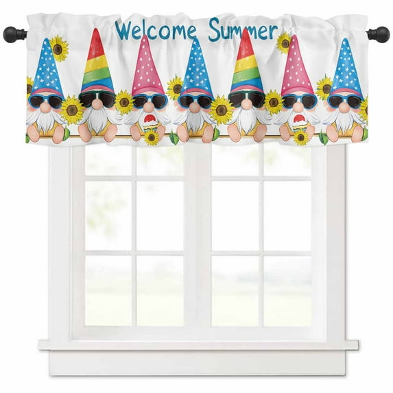 Sunflower Gnomes Valances for Windows Farmhouse Kitchen Curtains Valances Rod Pocket Valance Curtains for Kitchen Windows Summer Farmhouse Botanical Yellow Pink Window Valances for Bathroom 60"x18"