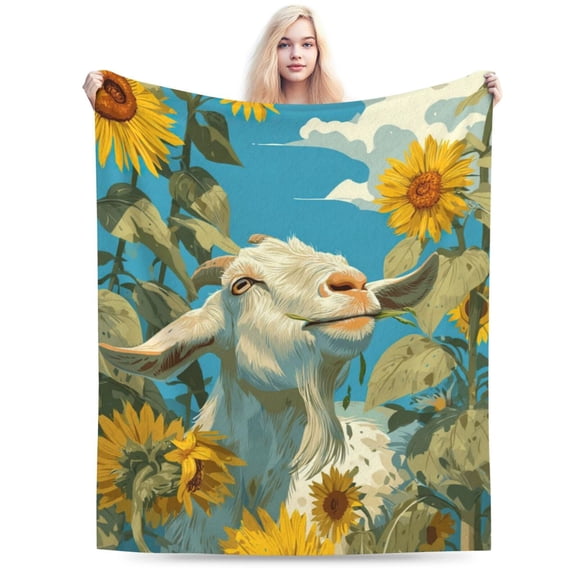 Sunflower Goat Throw Blanket, Vibrant Summer Garden Art for Nature Lovers & Farmhouse Decor 50x40