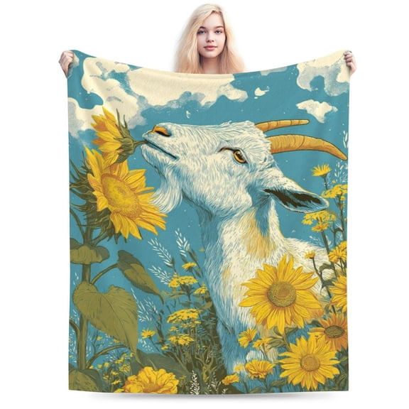Sunflower Goat Throw Blanket, Vibrant Summer Garden Art for Nature Lovers & Farmhouse Decor 50x40