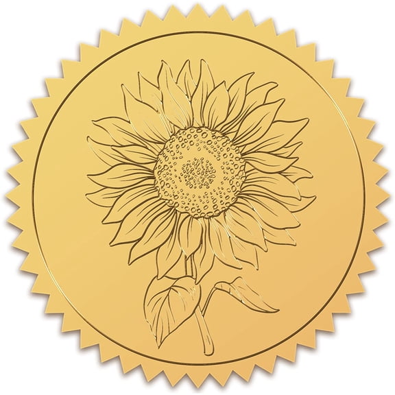 Sunflower Gold Certificate Embossed Seals 100pcs Seals 2" Foil Round Self Adhesive Embossing Stickers for Awards Wedding Invitations Party Favors Envelopes Graduation Seals