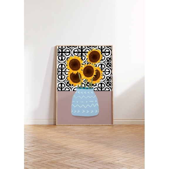 Sunflower Gouache Geo Tiles Botanical Art