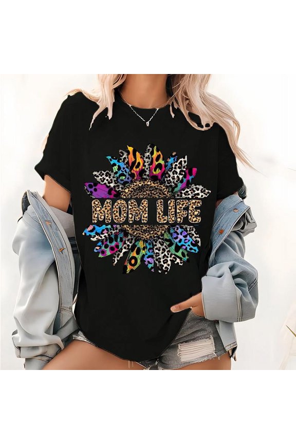 Women’s 'Mom Life Sunflower' Cotton Tee – Short Sleeve Print | Gift for Mom Graphic Tops