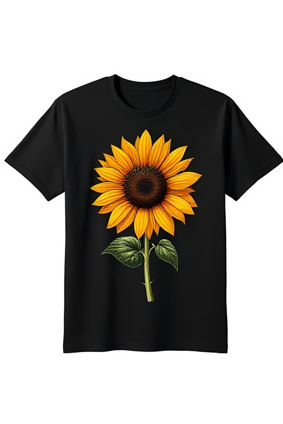 Sunflower Graphic T-Shirt on Black Background Warm & Joyful Design
