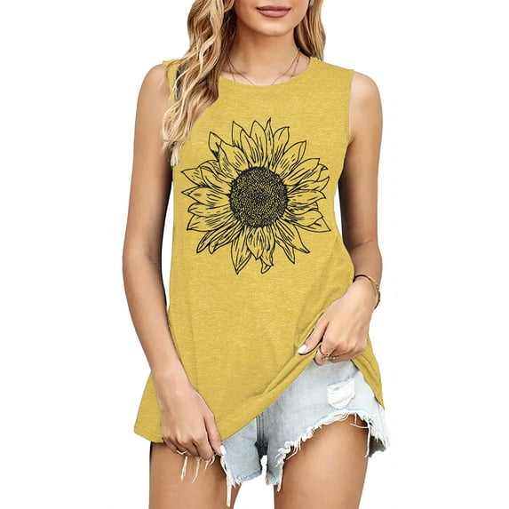 Sunflower Graphic Tank Tops for Women Summer Sleeveless Tee Shirts Boho Tank Top