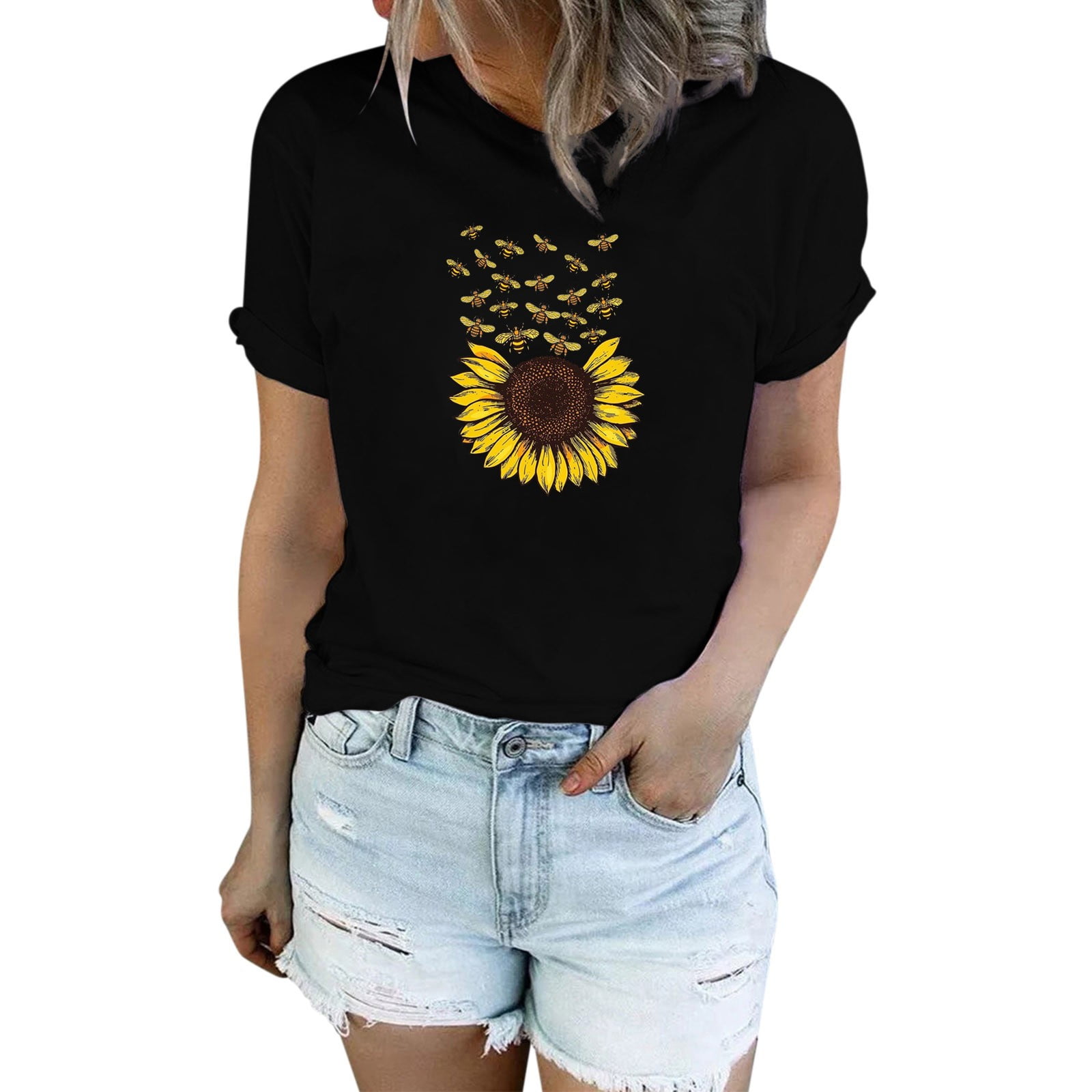 Sunflower Graphic Tee T Shirt for Women Short Sleeve Summer Graphic Casual  Shirts Tee Top Long Sleeve Thin Cute Stuff Misses Long Sleeve Tops Girl  Short Long Sleeve Eyelet Top Seamless Turtleneck -