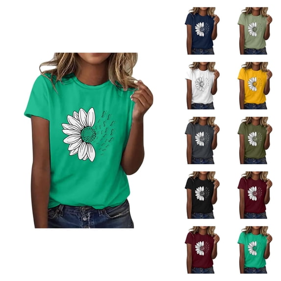 Sunflower Graphic Tees for Women 2026 Summer Casual Short Sleeve Crewneck T Shirts