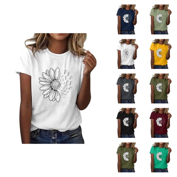 Sunflower Graphic Tees for Women 2026 Summer Casual Short Sleeve Crewneck T Shirts