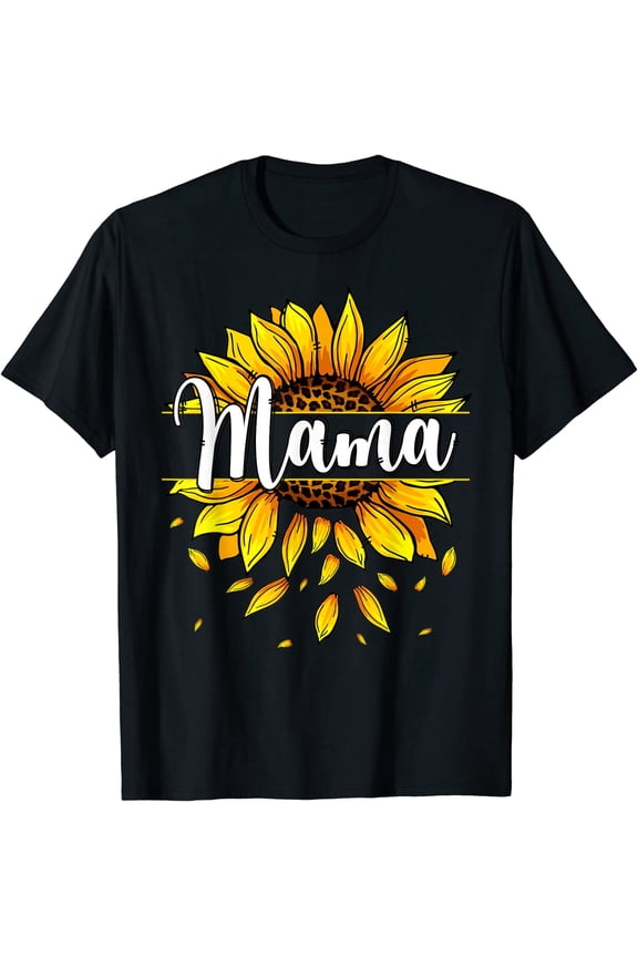 Sunflower Graphic Tshirt for Women Mama With Yellow Sunflower Floral Mothers Day Casual Short Sleeve Tops Black 3X-Large