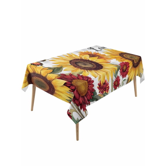 Sunflower Gray Check Table Cloth, Farmhouse Flowers Butterfly Waterproof Tablecloth for Rectangle Tables, Reusable Washable Fabric Table Cover for Restaurant Kitchen Dining Tables 60"x120"