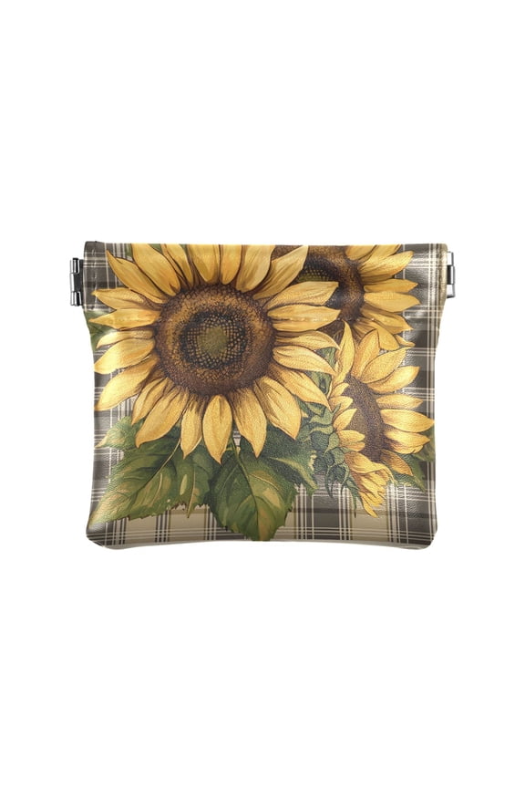 Sunflower Grid Wallet Small PU Leather Change Pouch Wallet for Women