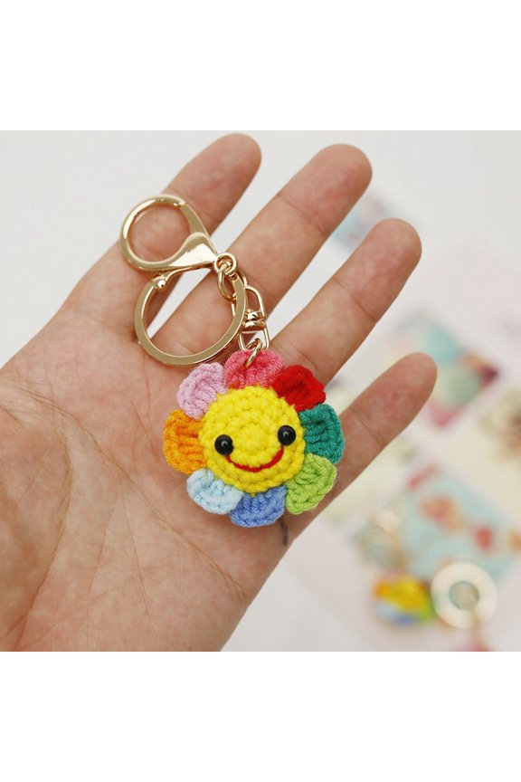 Handmade Sunflower Pendant Keychain Woven Wool Accessory Small Unique Gift and Durable Charming Design Hand Crocheted