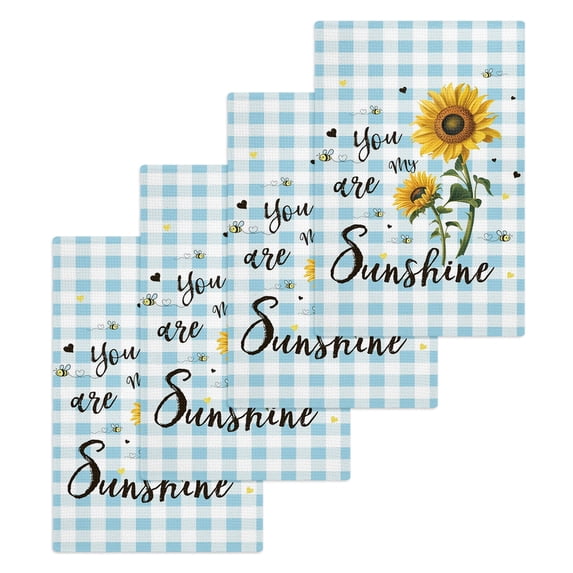 Sunflower Hand Towels Set, Waffle Weave Kitchen Towels 4 Pieces, Blue Plaid Farmhouse You Are My Sunshine Microfiber Hair Face Bath Tea Towel Absorbent Quick Drying Cleaning Dish Cloths, 15.7"x23.6"