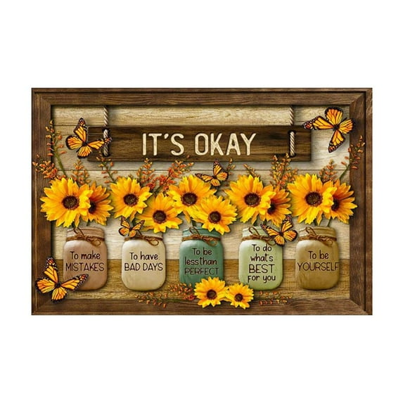 Sunflower Hanging Painting Floral Landscape Poster Canvas Painting It's Okay Inspirational Quotes Painting for Office Home Living Room Dining Room Wall Decoration(Unframed)