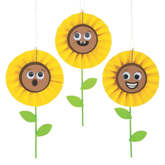 Sunflower Hanging Paper Fan Craft Kit, Makes 12, Craft Kits, Fall, 12 Pieces