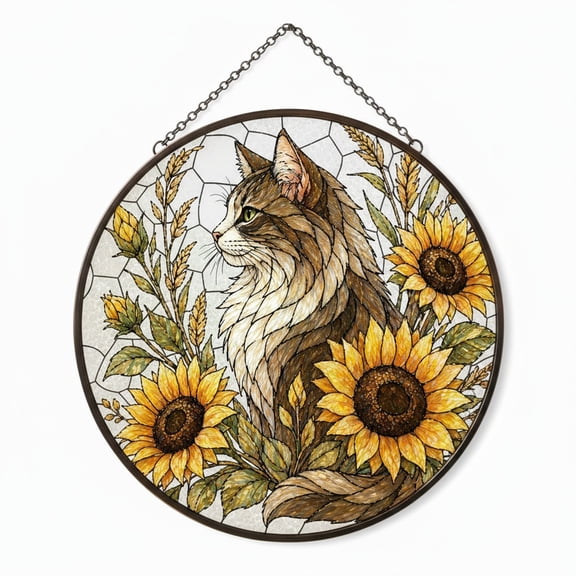 Sunflower Happy Cat Suncatcher, Cat Window Hanging Decoration, Cat Lover Gift