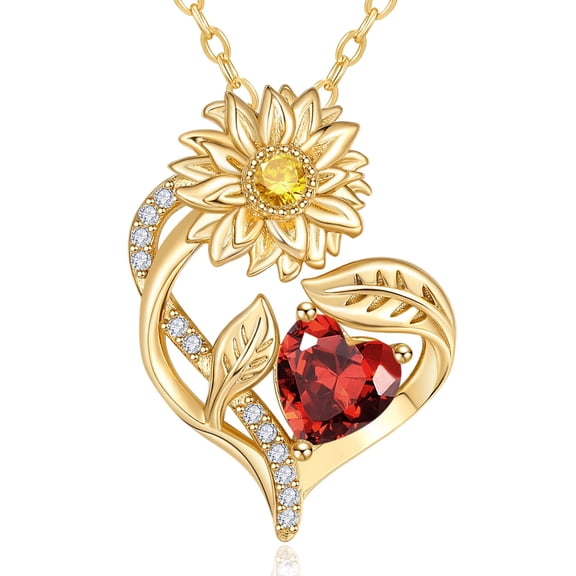 HXWZB Birthstone Sunflower Heart Pendant Necklace for Women