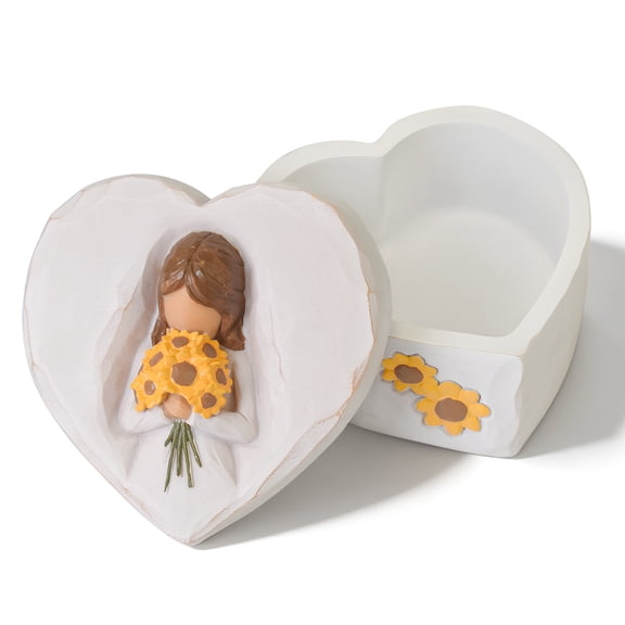 Sunflower Heart Resin Keepsake Box Floral Memorial Trinket Storage Home Decor Gift