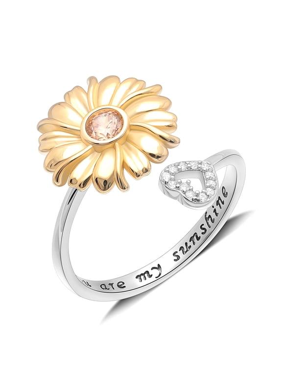 Sunflower Heart Ring Womens Cubic Zirconia Sterling Silver Ginger Lyne Collection