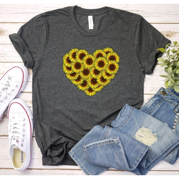 Sunflower Heart Shirt, Wildflower Shirt, Floral T-Shirt, Sunflower Tee For Sister, Spring Shirt, Women Shirt, Graphic Flower Shirt