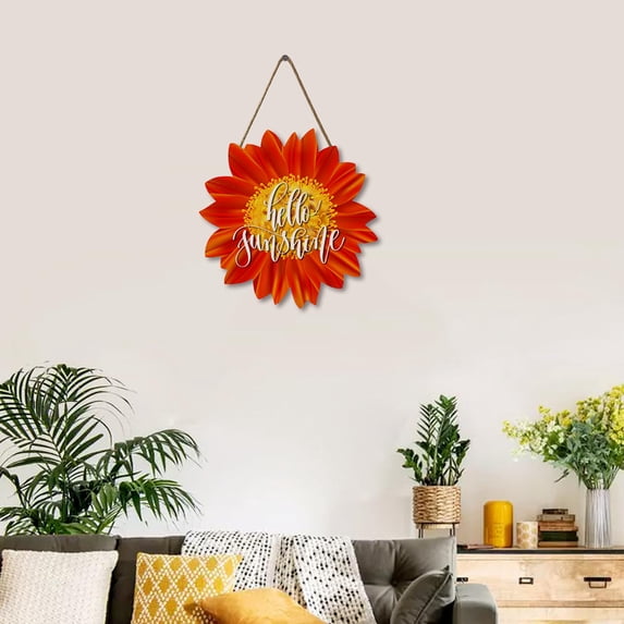 Sunflower Hello Sunshine Wood Door Hanger 12 Inch Large Wooden Flower Sign Inspirational Wall Porch Art Summer Fall Front Door Wreath Hanging for Bedroom Living Room Indoor Outdoor Kitchen Home Decor