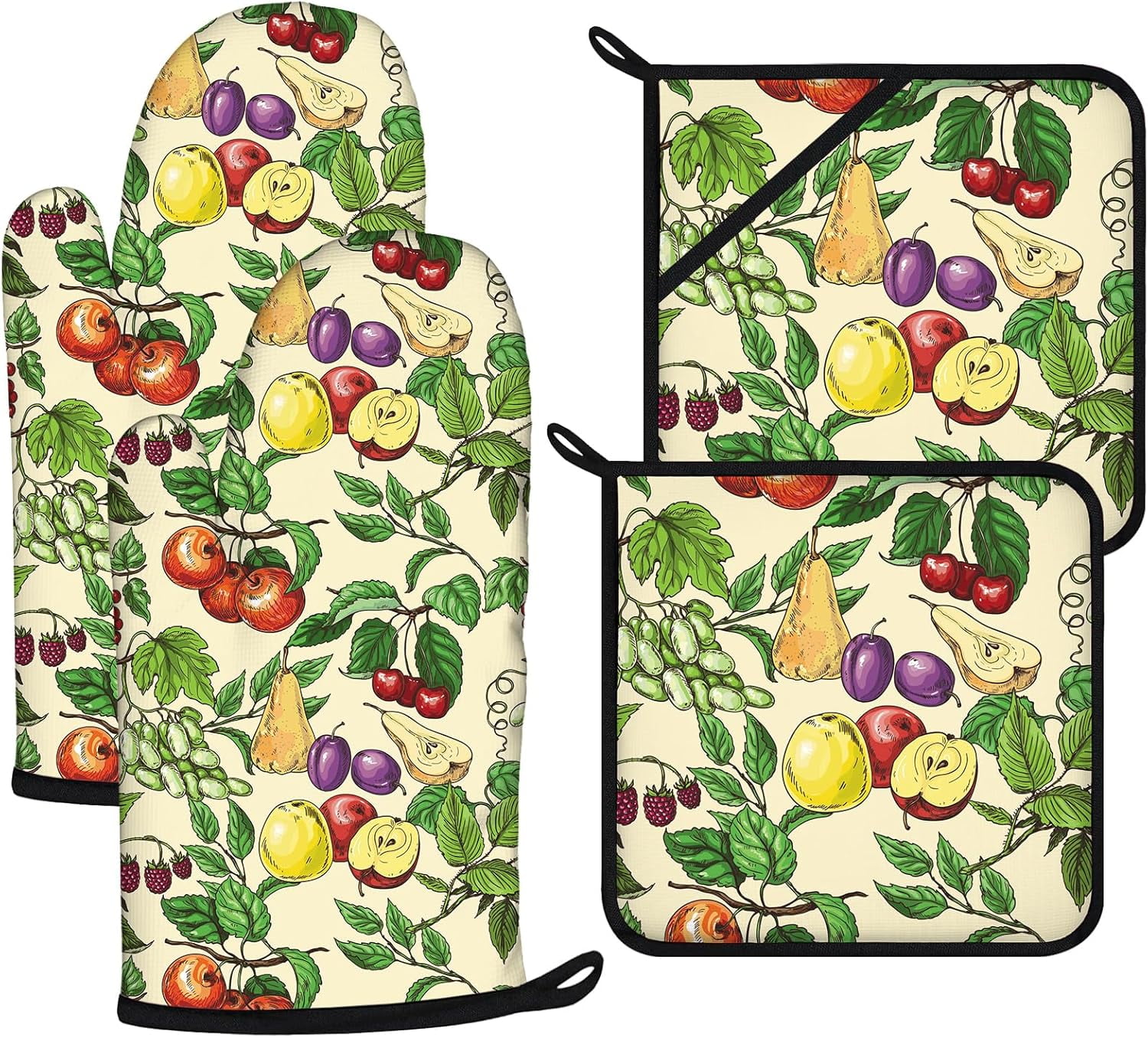 Sunflower Highland Cow Oven Mitts and Pot Holders Sets 4Pcs,Extra Long Oven Gloves Potholder for Kitchen Cooking Baking BBQ 100% Cotton Heat Resistant