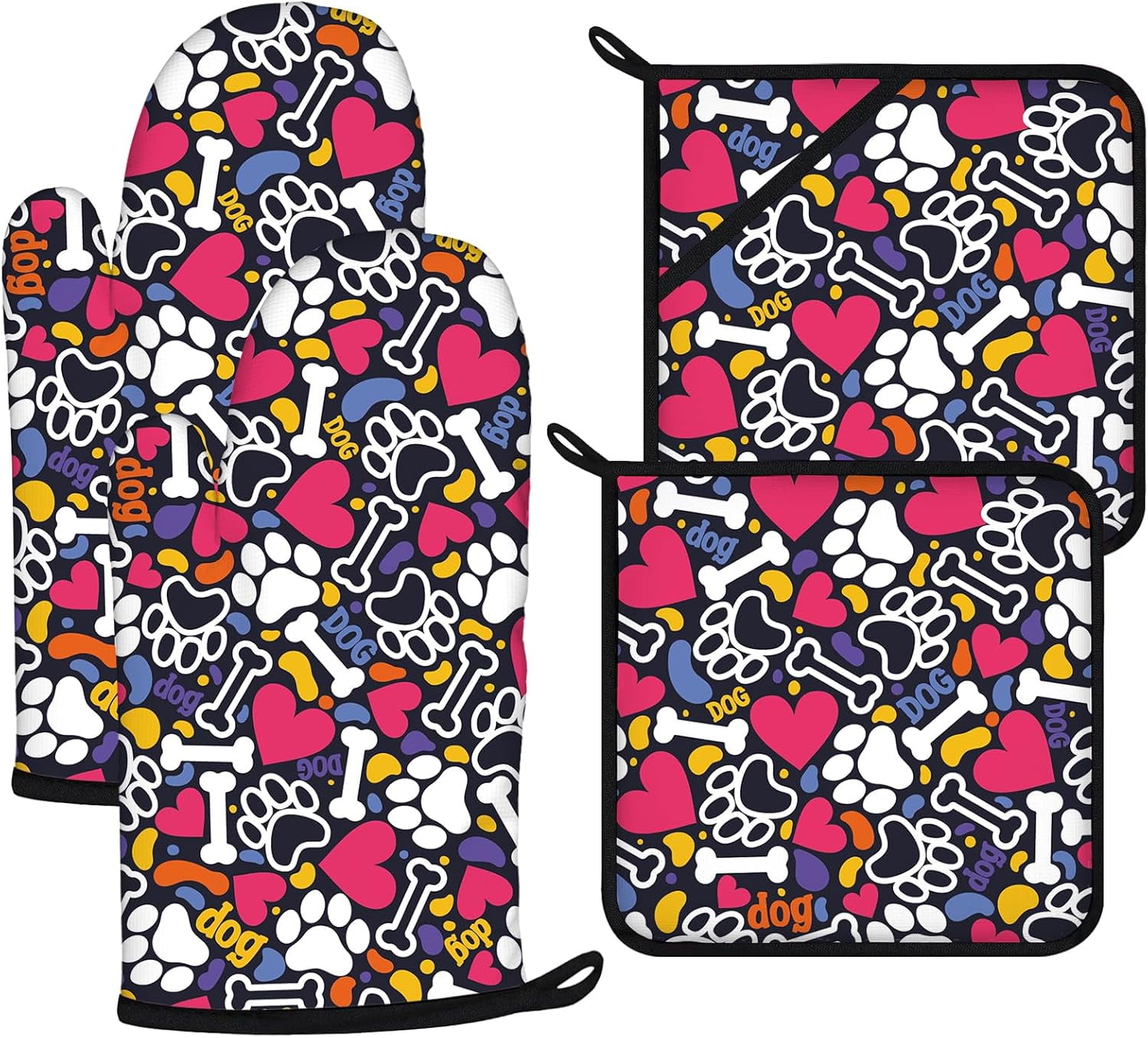 Sunflower Highland Cow Oven Mitts and Pot Holders Sets 4Pcs,Extra Long Oven Gloves Potholder for Kitchen Cooking Baking BBQ 100% Cotton Heat Resistant