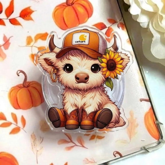 Sunflower Highland Cow Phone Grip: Western Cowgirl , Girly Cow Socket