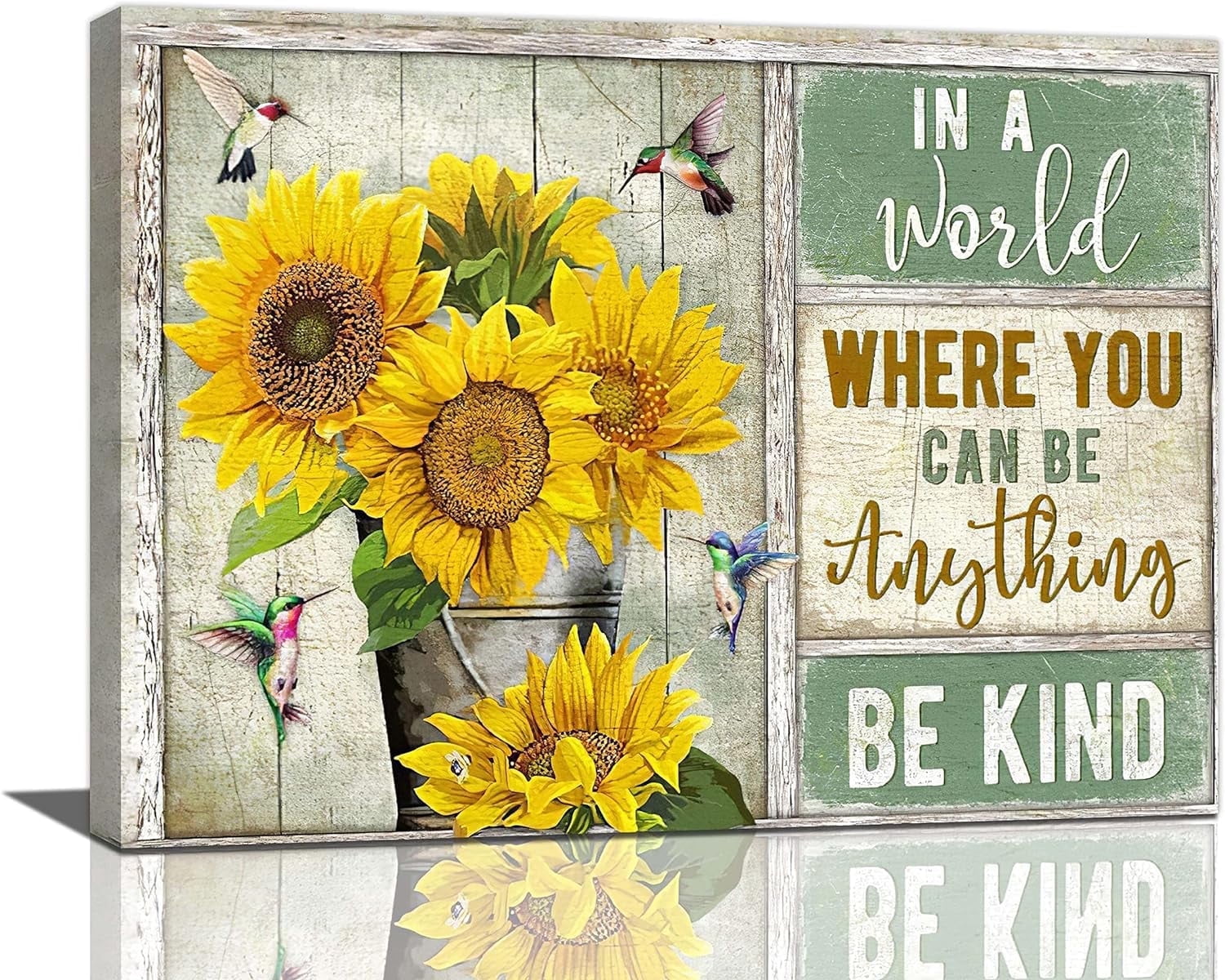 Sunflower Hummingbird Pictures Wall Art Country Floral Farmhouse Flower ...