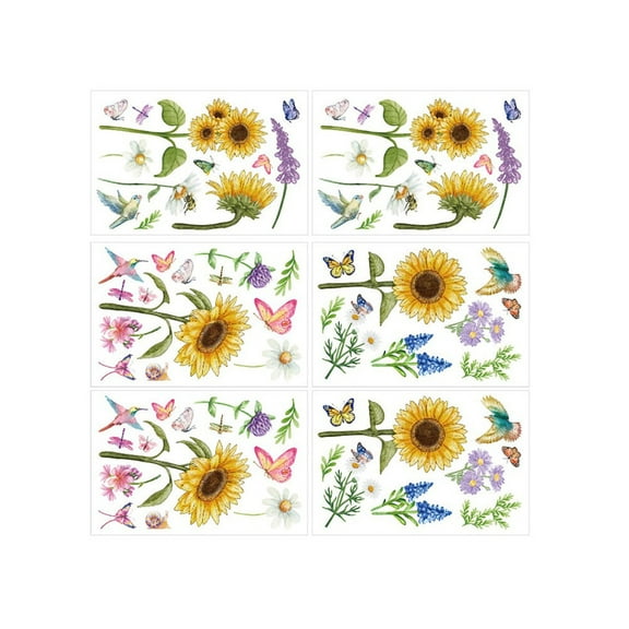 Sunflower Hummingbird Window Cling, Spring Summer Floral Window Sticker, Double Sided Static Decal, Removable Glass Art for Home Window Decor