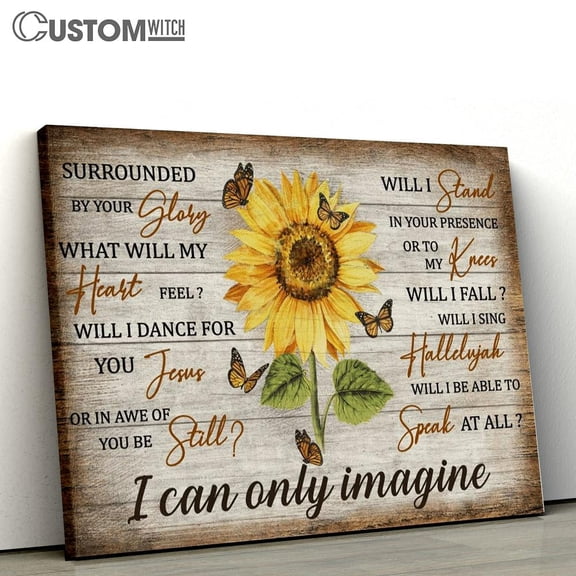 Sunflower I Can Only Imagine Christian Scripture Print Framed Canvas Wall Art, Home Decor for Office Living Room Bedroom, Inspirational Religious Wall Decor Gift