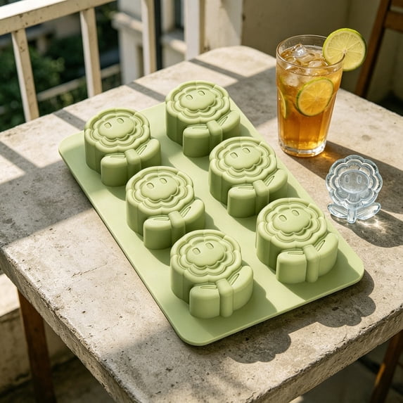 Sunflower Ice Mold 6 Cavities Summer Ice Cube Tray Floral Baking Mold Flower Ice Ball Maker for Beverages Drinks Bar Party Decor