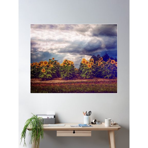 Sunflower Impression Poster Wall Art, Modern Wall Decor For Living Room Bedroom, 16x24 UNFRAMED