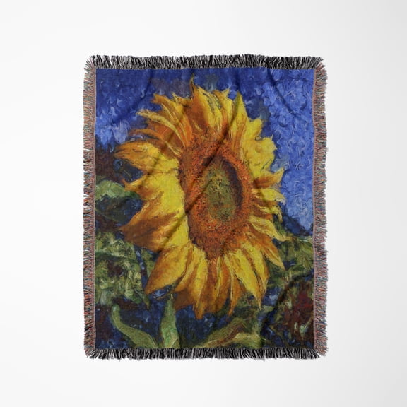 Sunflower In Van Gogh Style, Woven Blanket