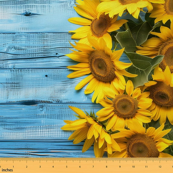 Sunflower Indoor Outdoor Fabric,Yellow Floral Decorative Fabric ,Plant Botanical Fabric By The Yard,Wooden Wood Material By The Yard,Vintage Lodge Cabin Upholstery Fabric,5 Yards